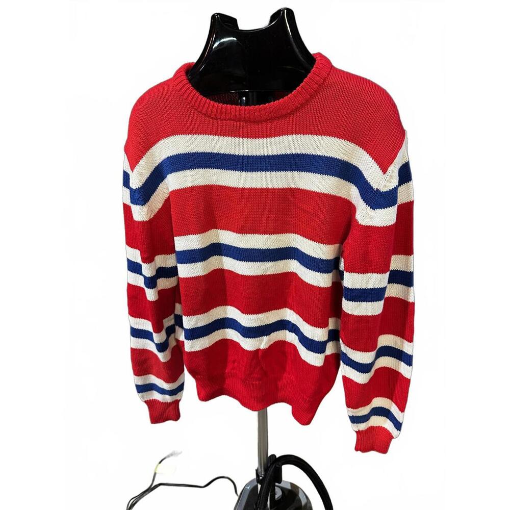 Vintage Parker Cotton Sweater R/W/B 80s Preppy Nautical